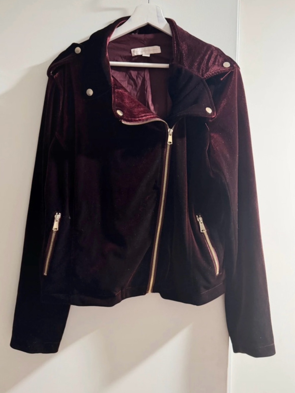 Velvet Asymmetric Zip Jacket - Burgundy